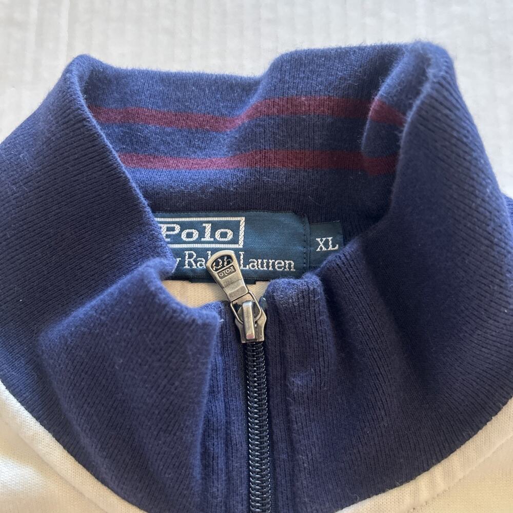 Vtg Ralph Lauren POLO full-zip LOGO White sweatshirt Contrast Trim Men’s Sz XL - Picture 6 of 13